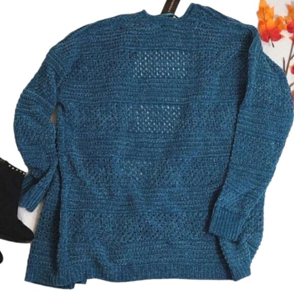 Lane Bryant Teal Metallic Long Sleeve Open Knit Cardigan Plussize 14/ 16 - Picture 14 of 16